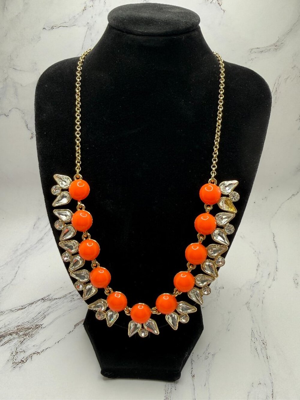 J.Crew Neon Orange Crystal Statement Necklace